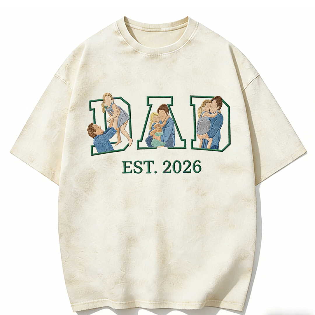 Sweat-shirt en coton délavé personnalisé, brodé d'un portrait de papa
