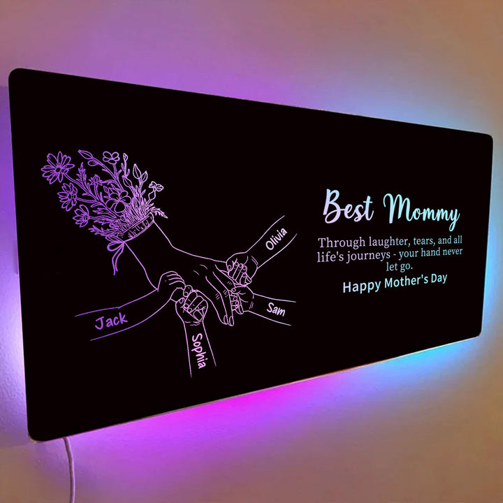Miroir lumineux personnalisé avec empreintes de mains d'enfants — Cadeau pour la fête des Mères