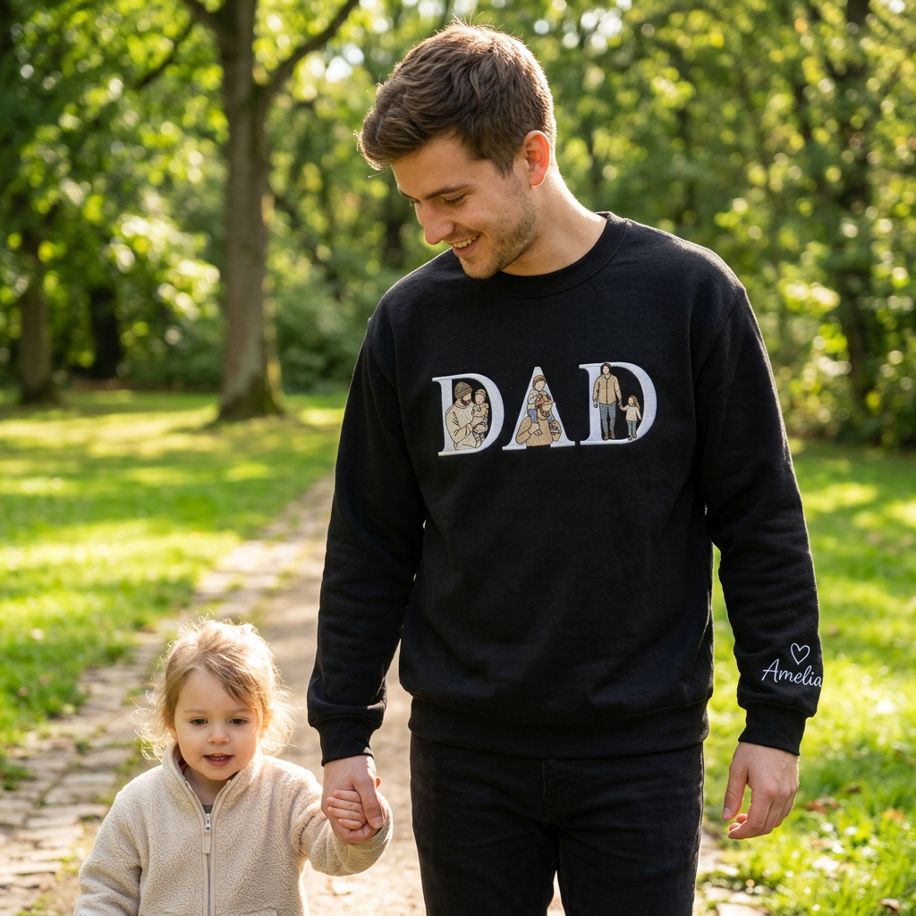 Sweat-shirt personnalisé brodé avec portraits pour papa