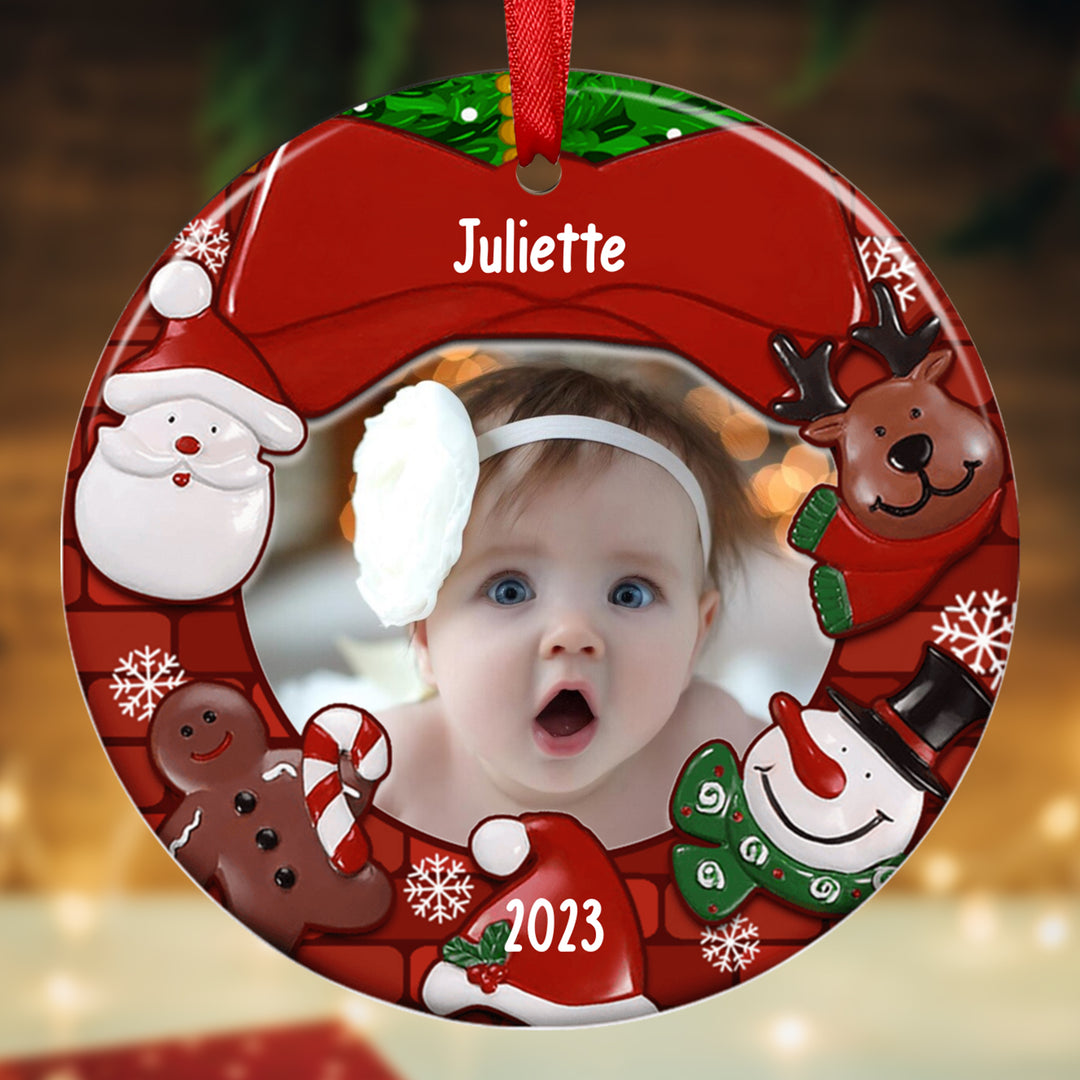 Ornements de Noël Bébé en Acrylique Photo et Prénom Personnalisés avec Année