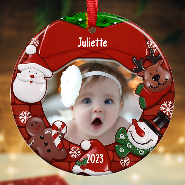 Ornements de Noël Bébé en Acrylique Photo et Prénom Personnalisés avec Année