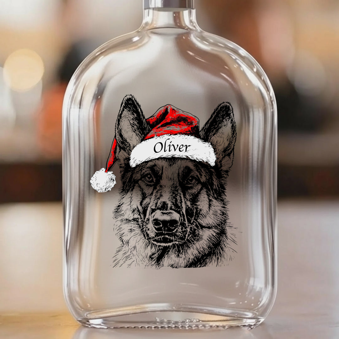 Bouteille de whisky de Noël personnalisée avec portrait d'animal de compagnie