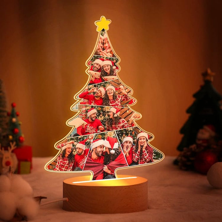 Lampe de chevet LED Sapin de Noël avec 7 Photos Personnalisées