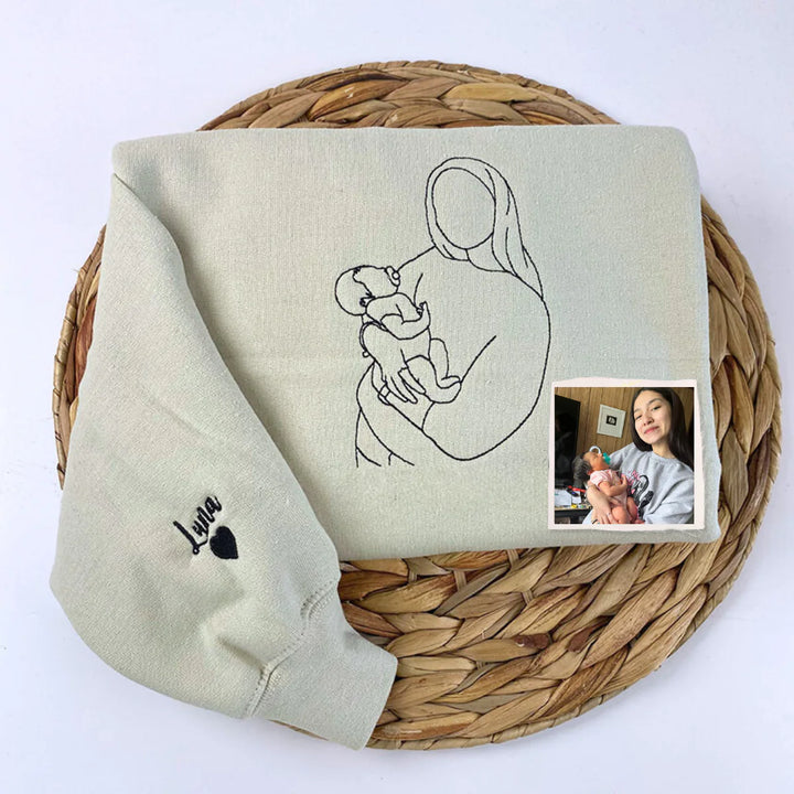 T-shirt/sweat-shirt brodé personnalisé avec portrait de maman