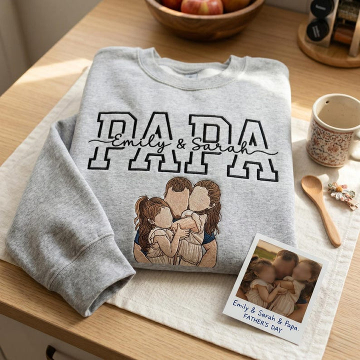 Sweat-shirt personnalisé Papa/Maman avec portrait et les noms des enfants