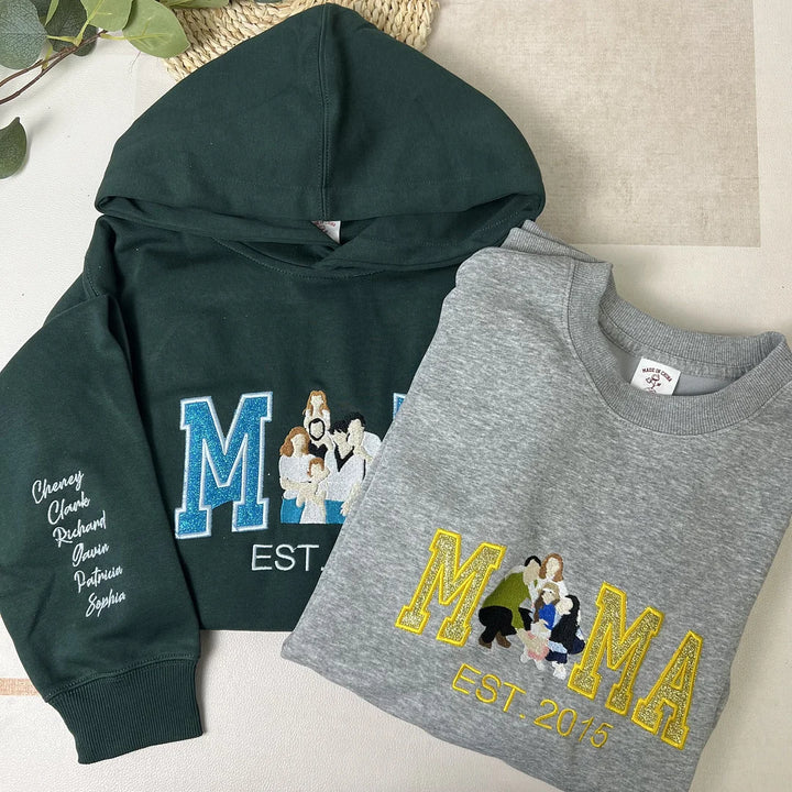 Sweat-shirt personnalisé à paillettes avec photo de famille brodée