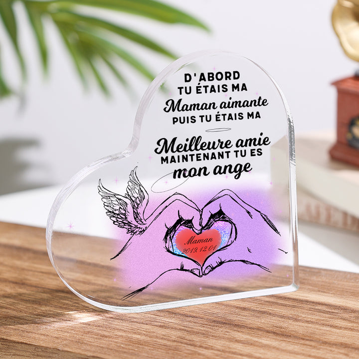 À Ma Maman-Plaque Acrylique en Forme de Cœur Plaque Funéraire 1 Prénom et Date Personnalisé