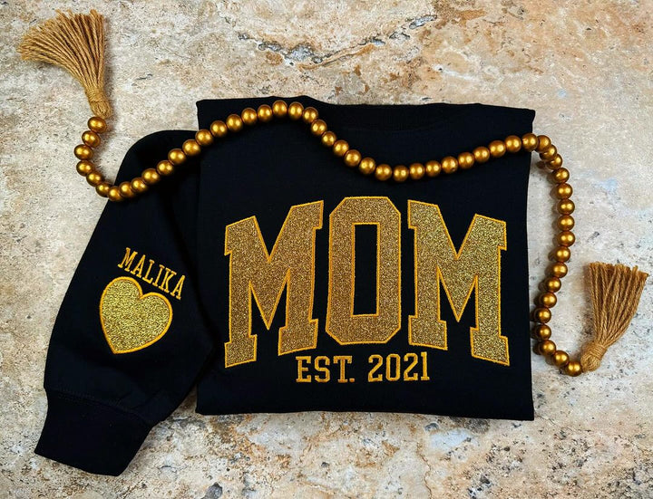 Sweat-shirt personnalisé à paillettes avec appliques pour maman