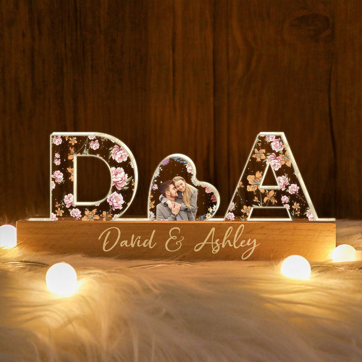 Veilleuse LED personnalisée avec impression florale et mois de naissance pour couple