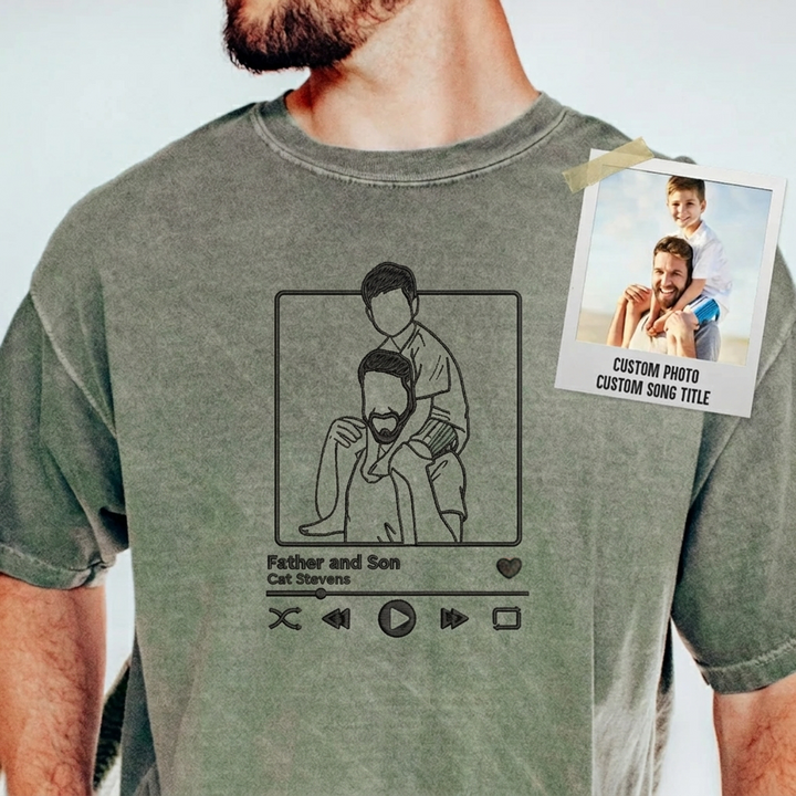 T-shirt Photo Brodé Personnalisé - Un Cadeau Unique pour Papa