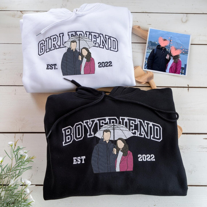 Sweatshirts assortis pour couples  avec photo brodée personnalisée