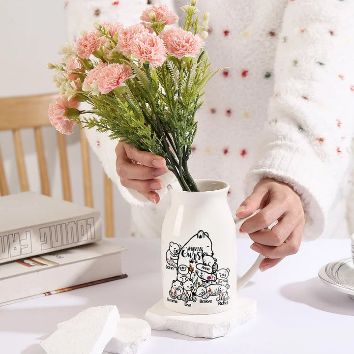 Vase à Fleurs Ours 2-8 Prénoms Personnalisés avec Texte