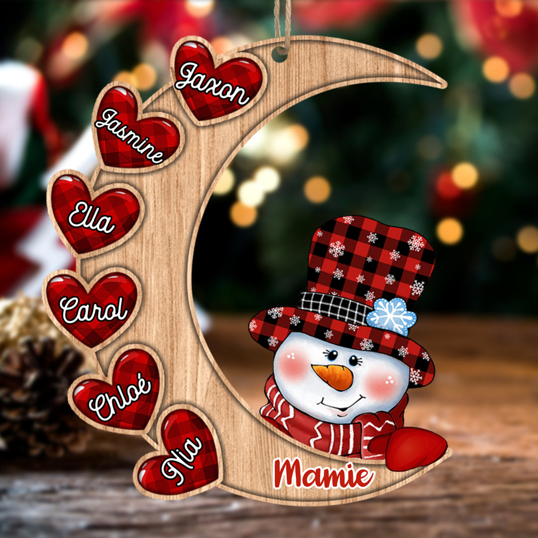 Ornements de Noël en Bois 2-13 Prénoms Personnalisés Lune et Bonhomme de Neige