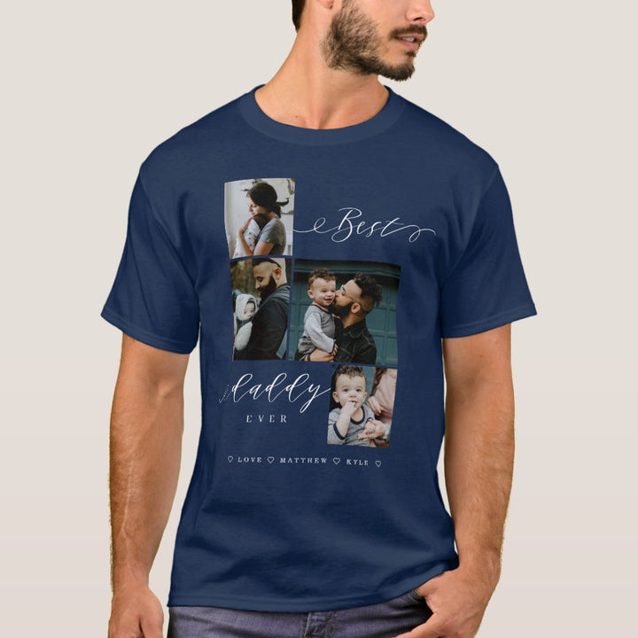 T-shirt noir souvenir de photo de famille avec script Best Daddy Ever