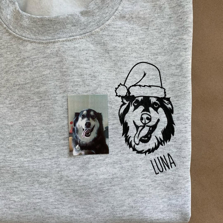Sweat à capuche personnalisé avec portrait d'animal de compagnie brodé, sweat-shirt, portrait d'animal personnalisé pour Noël ou commémoration