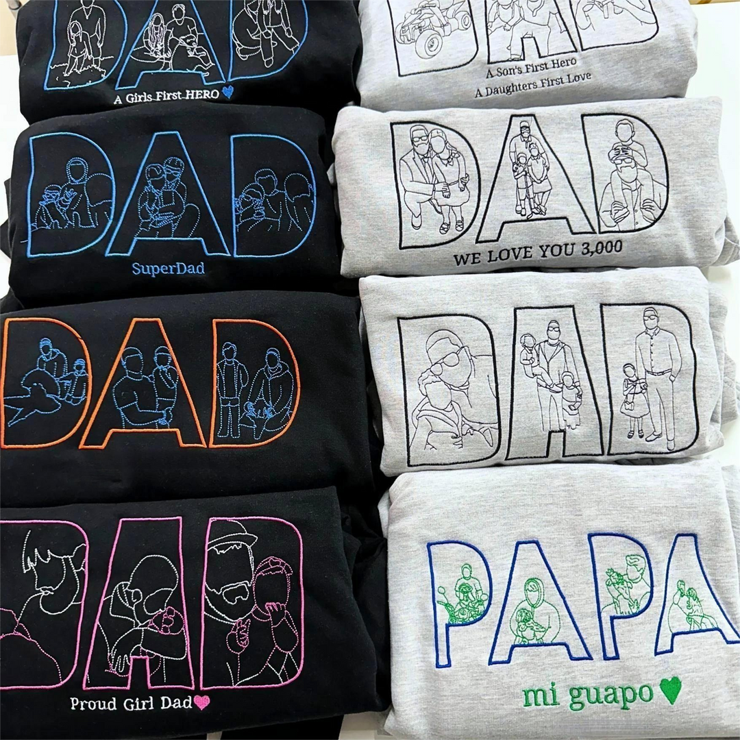 Sweat-shirt personnalisé avec broderie de silhouette photo pour papa – Cadeau personnalisé pour papa