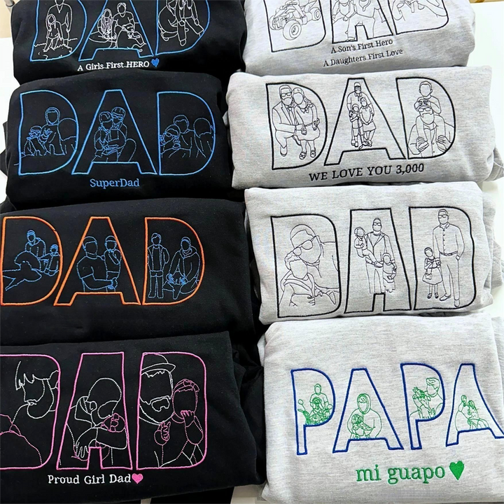 Sweat-shirt personnalisé avec broderie de silhouette photo pour papa – Cadeau personnalisé pour papa