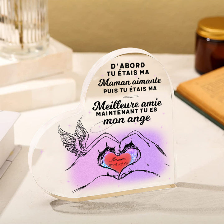 À Ma Maman-Plaque Acrylique en Forme de Cœur Plaque Funéraire 1 Prénom et Date Personnalisé