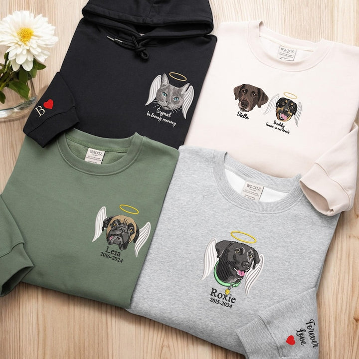 Sweat-shirt brodé personnalisé pour perte d'animal de compagnie, t-shirt brodé commémoratif pour animaux de compagnie, sweat-shirt à capuche