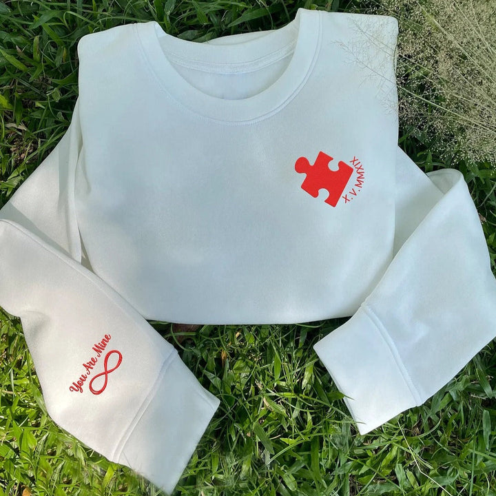 Personalized Heart And Puzzle Couple  Embroidered Sweatshirt