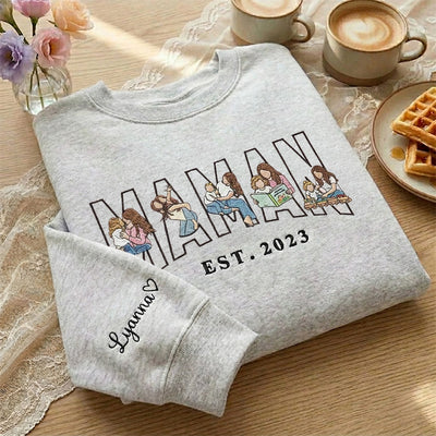 Sweat-shirt personnalisé brodé – Portrait de famille – Cadeau pour Papa ou Maman