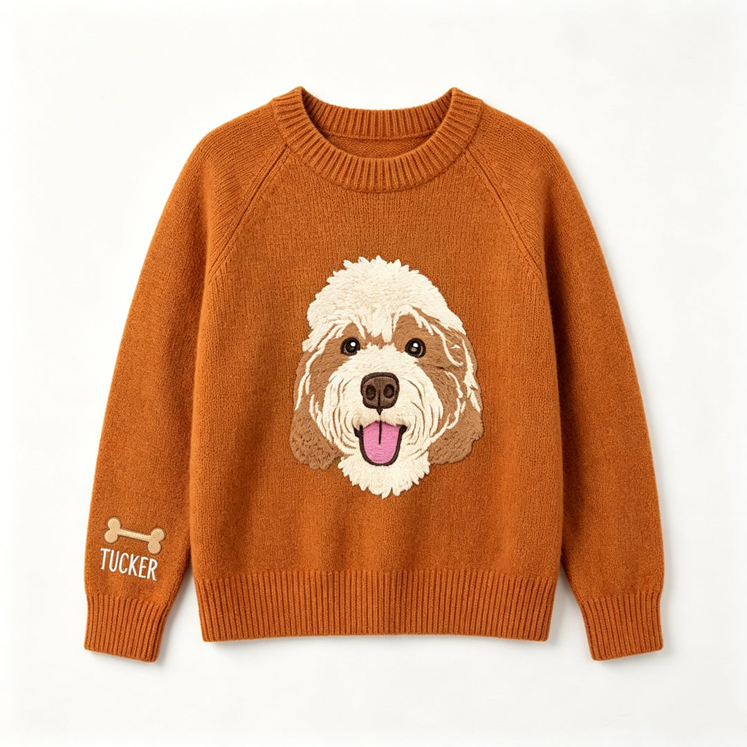 Pull tricoté personnalisé avec portrait de votre animal, prénom brodé, cadeau pour maman de chien et amoureux des animaux