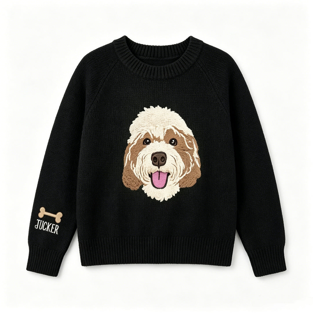 Pull tricoté personnalisé avec portrait de votre animal, prénom brodé, cadeau pour maman de chien et amoureux des animaux