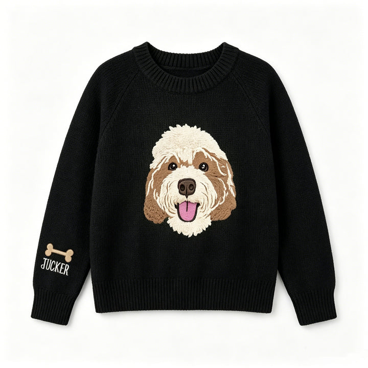 Pull tricoté personnalisé avec portrait de votre animal, prénom brodé, cadeau pour maman de chien et amoureux des animaux