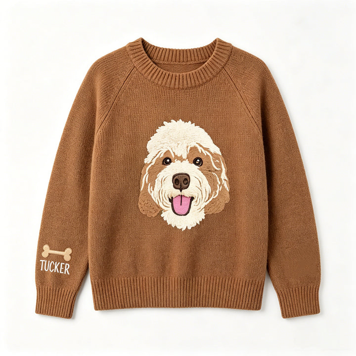 Pull tricoté personnalisé avec portrait de votre animal, prénom brodé, cadeau pour maman de chien et amoureux des animaux