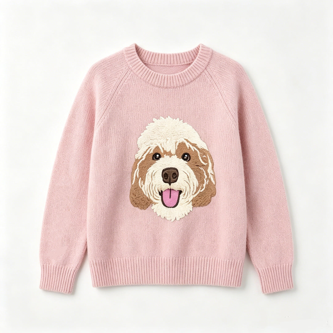 Pull tricoté personnalisé avec portrait de votre animal, prénom brodé, cadeau pour maman de chien et amoureux des animaux