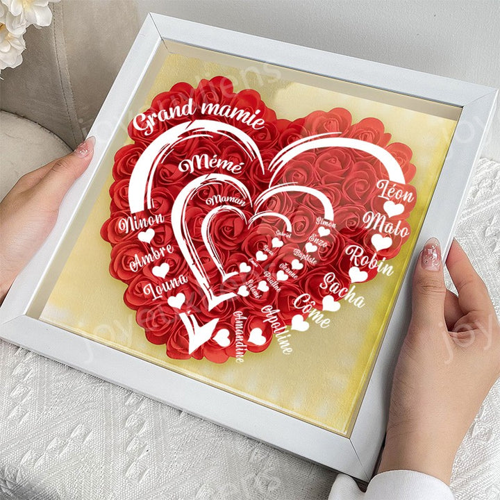 Coffret personnalisé pour arrière-grand-mère avec roses rouges - Cadeau cœur familial