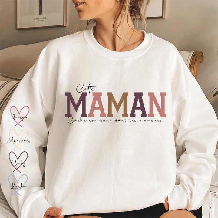 Sweat-shirt brodé - Cette maman porte son cœur sur sa manche