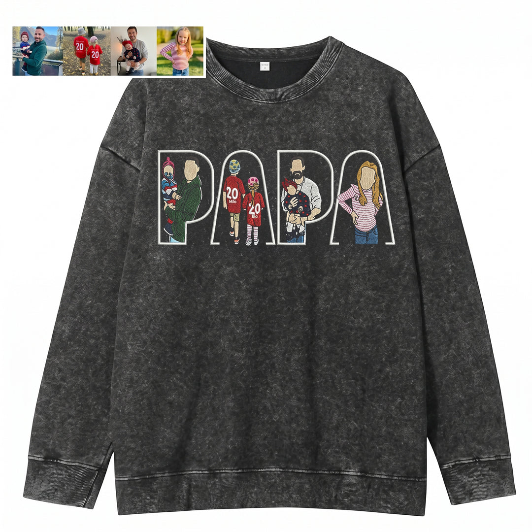 T-shirt lavé brodé avec photo personnalisée — Cadeau pour la fête des pères
