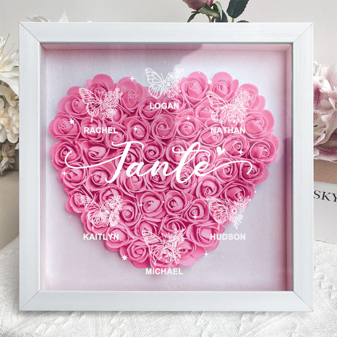 Cadre-vitrine floral motif papillon avec le prénom de l'enfant — Un cadeau pour Maman