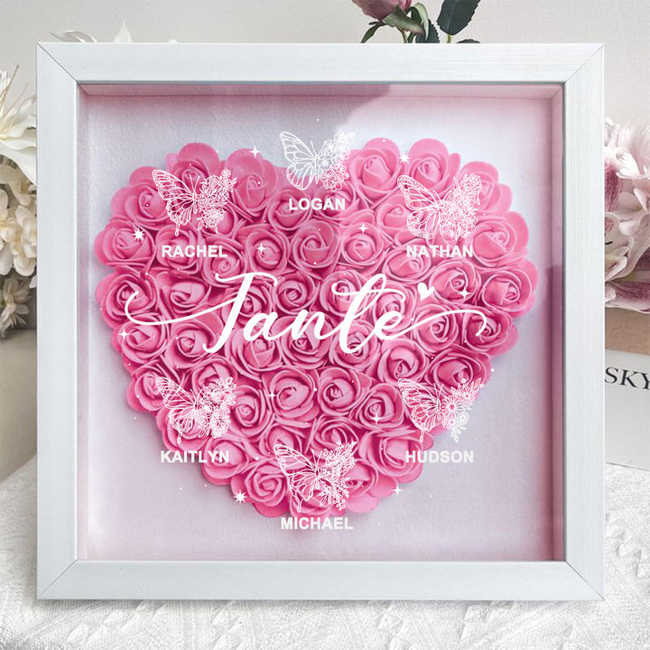 Cadre-vitrine floral motif papillon avec le prénom de l'enfant — Un cadeau pour Maman