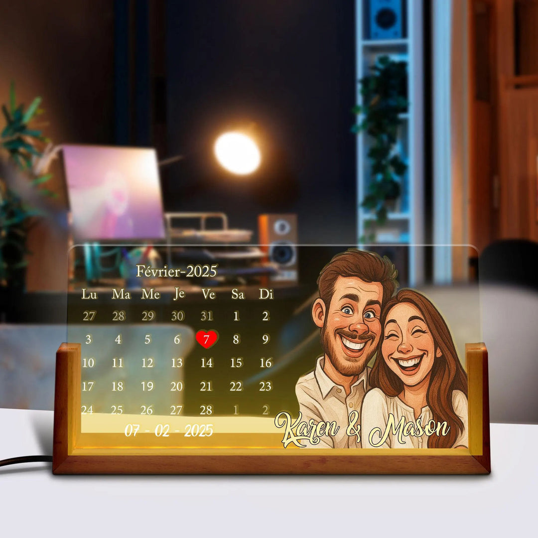 Lampe LED calendrier personnalisée avec portrait de couple, cadeau de Saint-Valentin