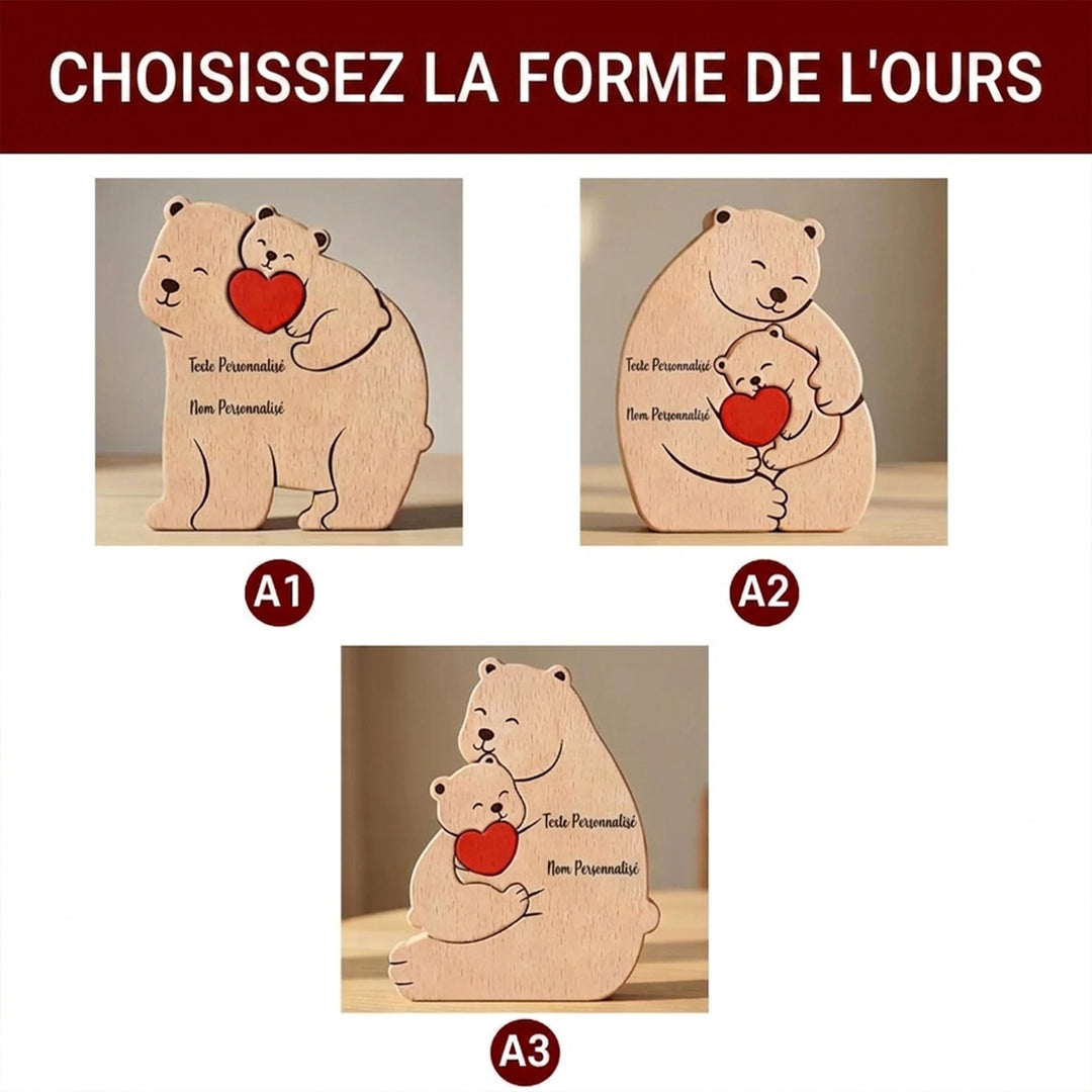 Puzzle en bois personnalisé « Maman Ours et Bébé » – Cadeau sur mesure pour jeune maman