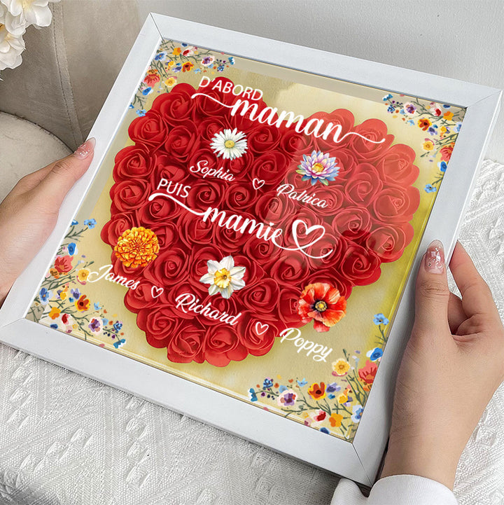 Boîte d'ombre à fleurs personnalisée première maman maintenant grand-mère