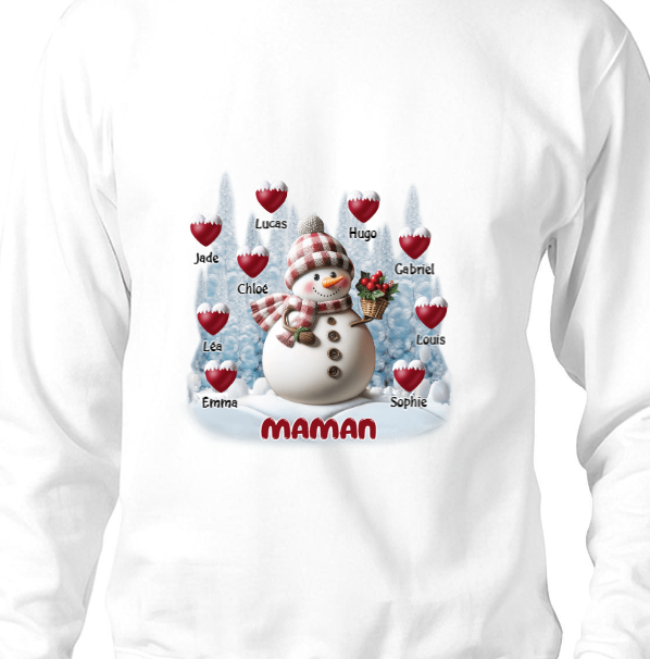 Sweat-shirt personnalisé Joyeux Noël Bonhomme de neige Grand-mère Maman Doux Cœur Enfants