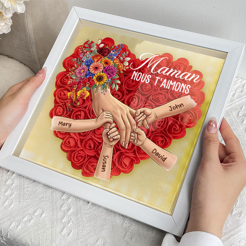 Cadre personnalisé “Maman main dans la main” avec prénoms – Cadeau émouvant pour la Fête des Mères
