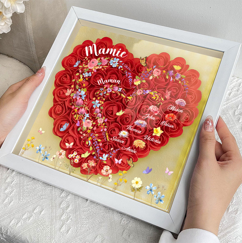 Boîte à ombres florale en forme de cœur-D'abord maman, maintenant grand-mère