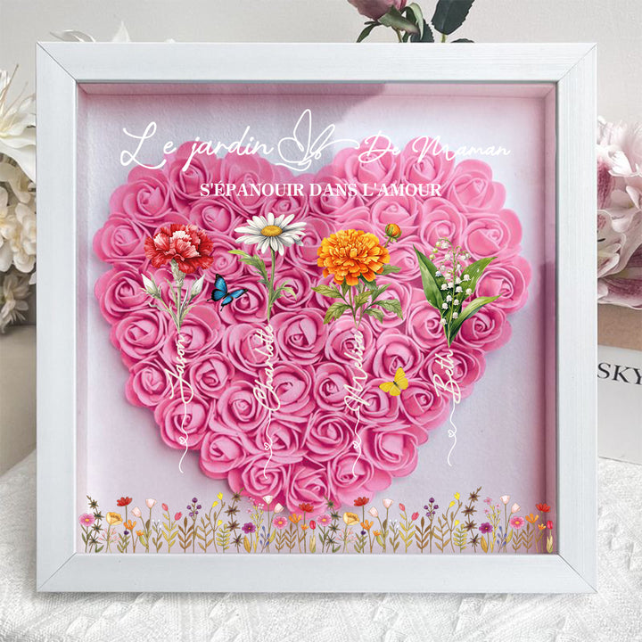 Cadre floral personnalisé pour maman avec prénoms des enfants,Le jardin de Maman