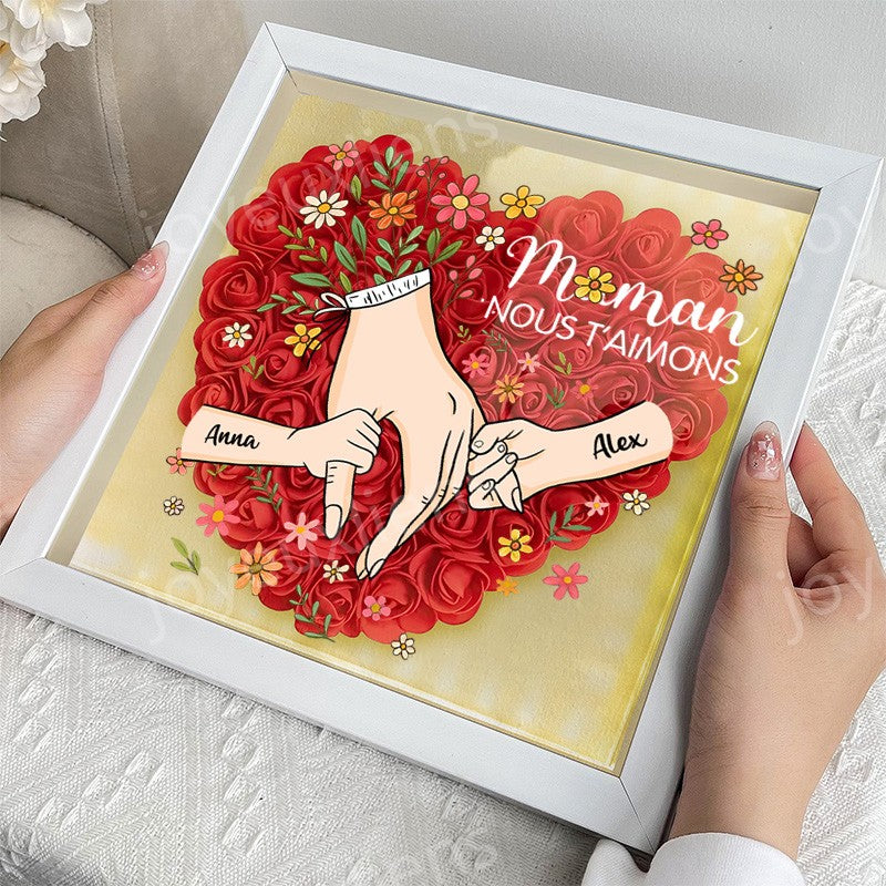 Boîte à fleurs personnalisée en forme de cœur pour maman, boîte à roses avec prénoms d'enfants