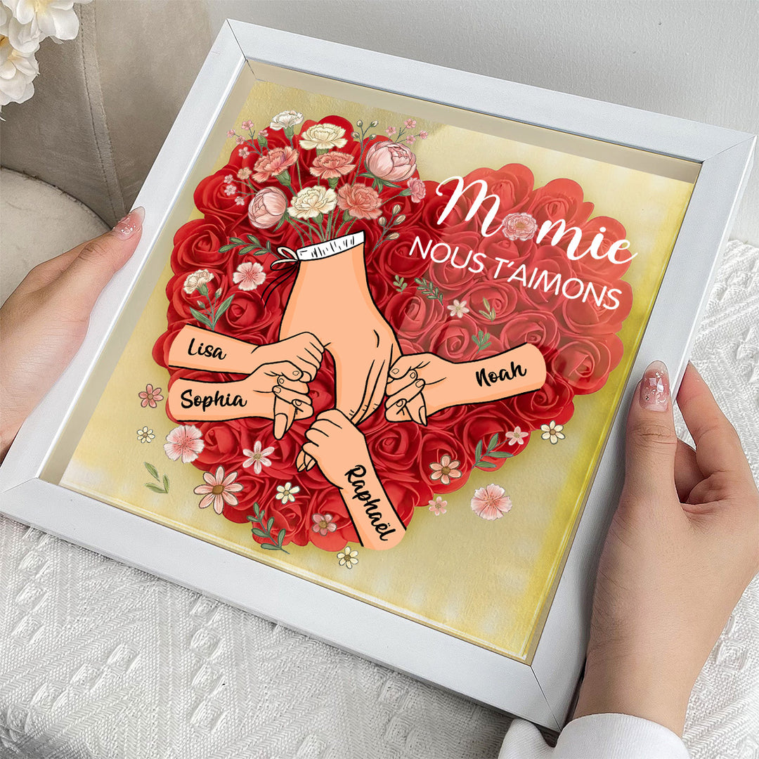 Boîte à fleurs cœur personnalisée avec les prénoms des enfants pour maman