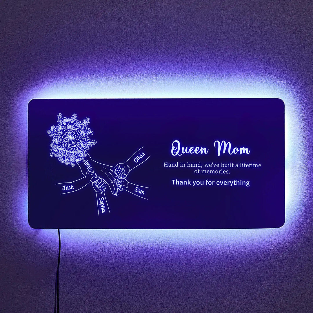 Miroir lumineux personnalisé avec empreintes de mains d'enfants — Cadeau pour la fête des Mères
