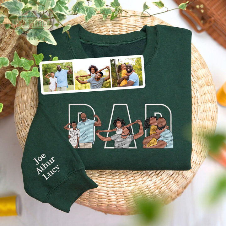 Sweat-shirt/T-shirt brodé personnalisé avec portrait photo, cadeau pour papa/maman/famille