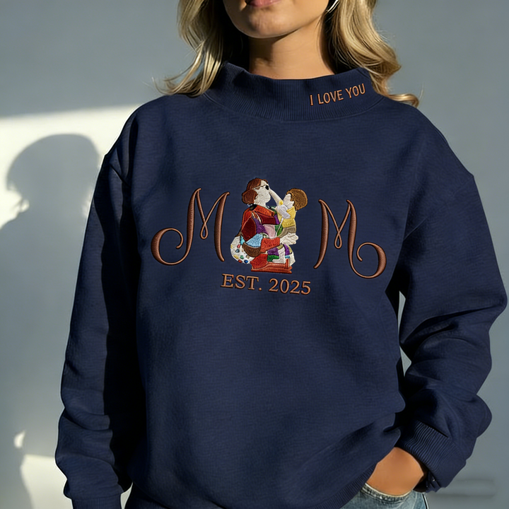 Sweat-shirt à col montant brodé d'un portrait personnalisé MAM pour maman