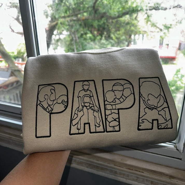 Sweat-shirt personnalisé avec broderie de silhouette photo pour papa – Cadeau personnalisé pour papa