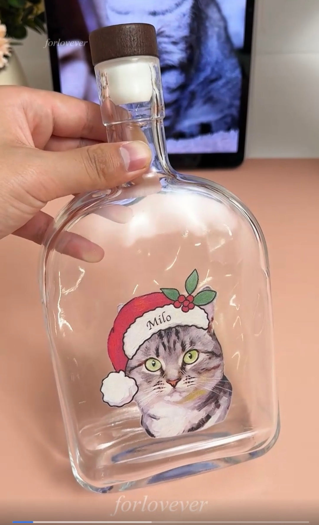 Portrait d'animal de compagnie personnalisé, style peinture à l'huile de Noël, bouteille de whisky