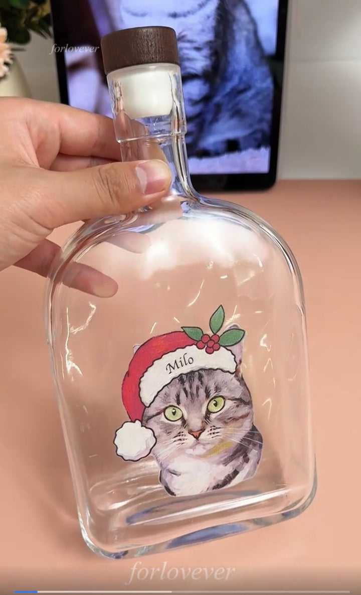 Portrait d'animal de compagnie personnalisé, style peinture à l'huile de Noël, bouteille de whisky